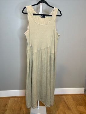 Fenini Sleeveless Ribbed Linen/Cotton Maxi Dress Lagenlook Minimalist - XL